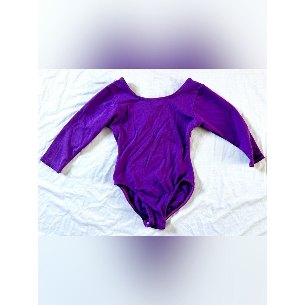 Jacques Moret Girls Dance Leotard Purple Long Sleeve Size 2/3 Ballet Gymnastics